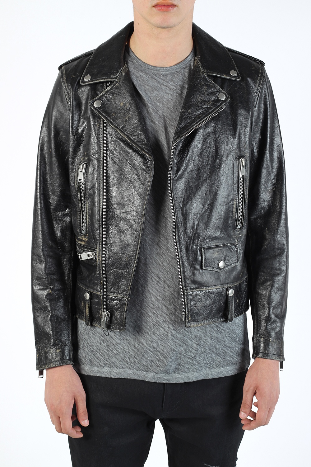 Saint Laurent Leather Biker Jacket Mens Clothing Vitkac 3414